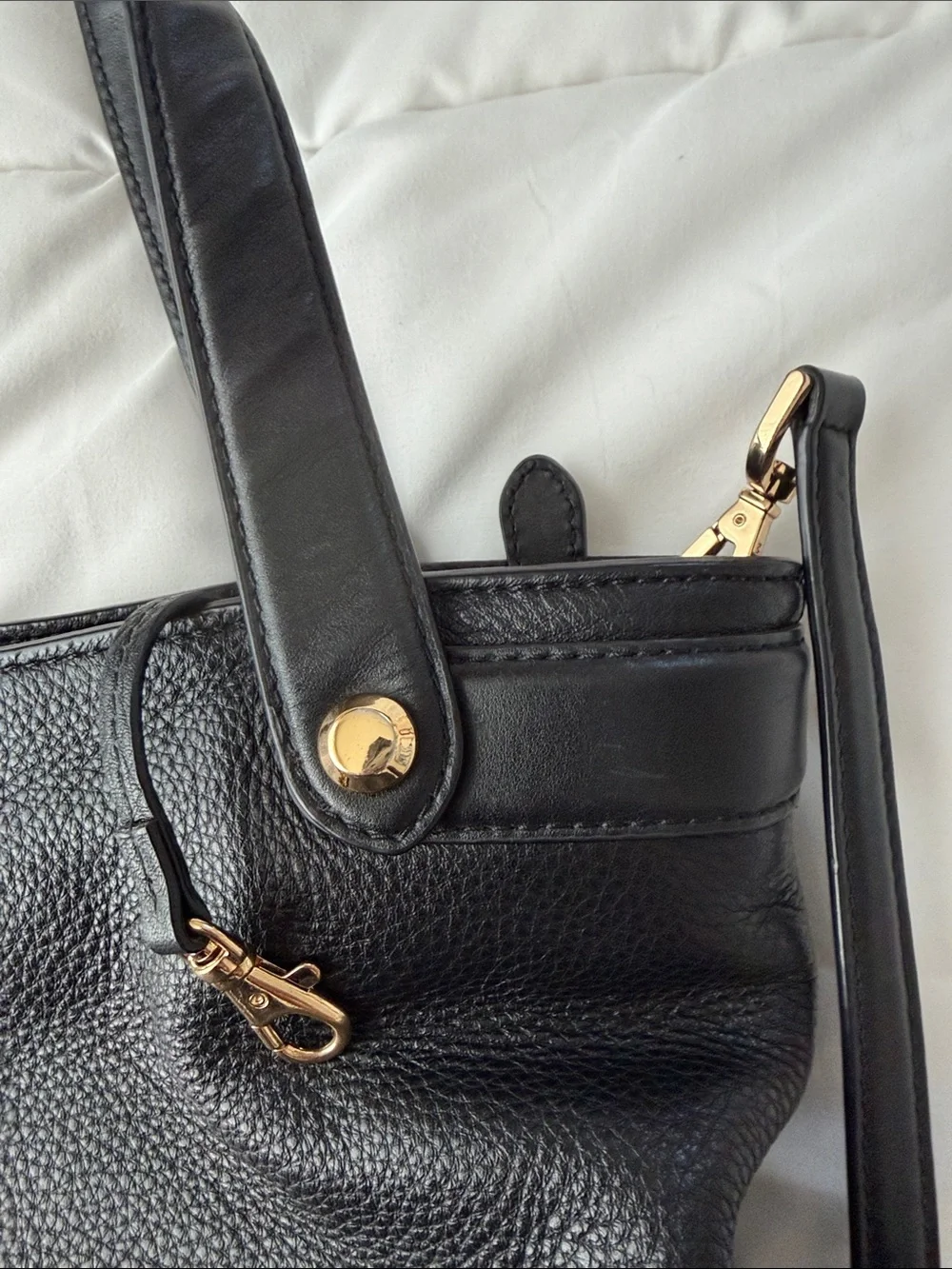 Michael Kors Black Pebbled Leather Tote with Gold Hardware